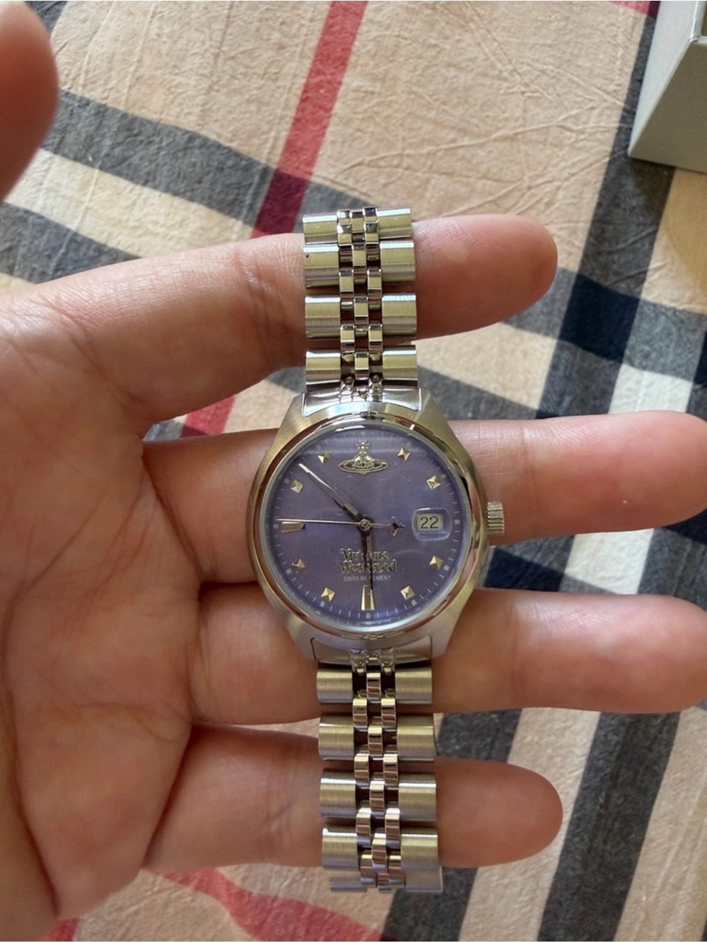 Vivienne Westwood Silver Bracelet Watch with Purple Dial